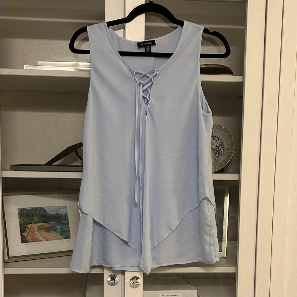 le chateau Light Blue Lace-Up Sleeveless Blouse